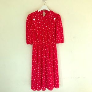 VINTAGE red hearts 1980s suspender dress S/M